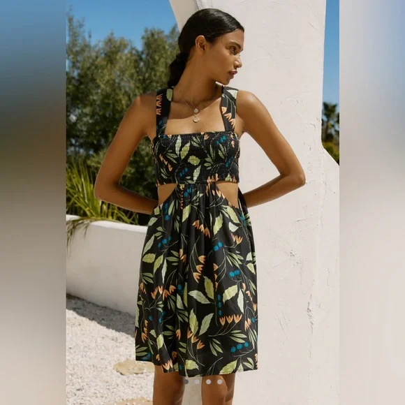 Anthropologie Black Floral Mini Dress - Picture 1 of 7